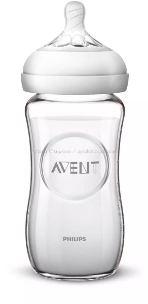 Авент / Philips-Avent Стъклена бебешка бутилка Natural, 240мл, 1 мес. +